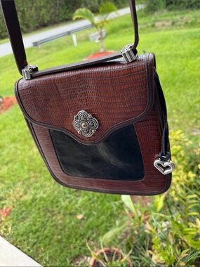 Brighton Brown and Black Textured Crossbody with Heart Charm